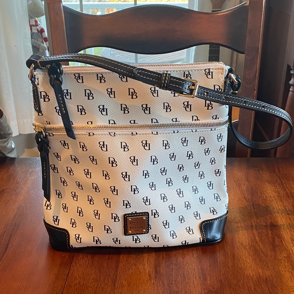 Dooney & Bourke White with Black Monogram Coated Canvas Shoulder Bag